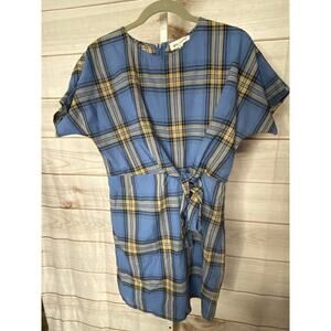 New After Market Women's Small Blue Cotton Faux Wrap Short Sleeve Mini Dress